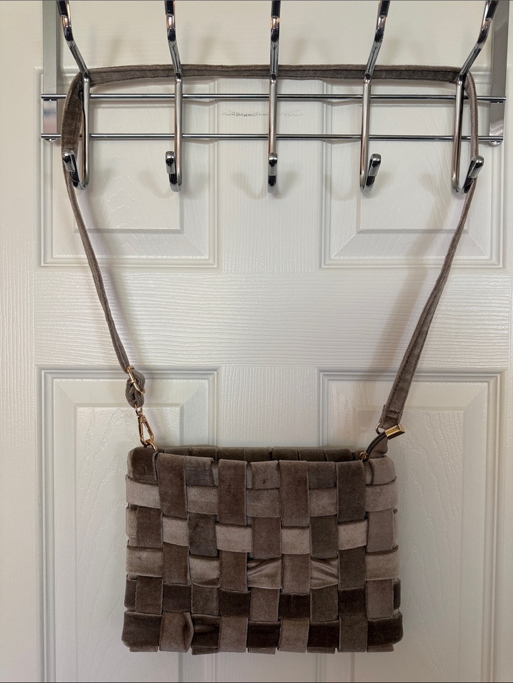 Anthropologie Woven Velvet Crossbody Shoulder Bag in Taupe